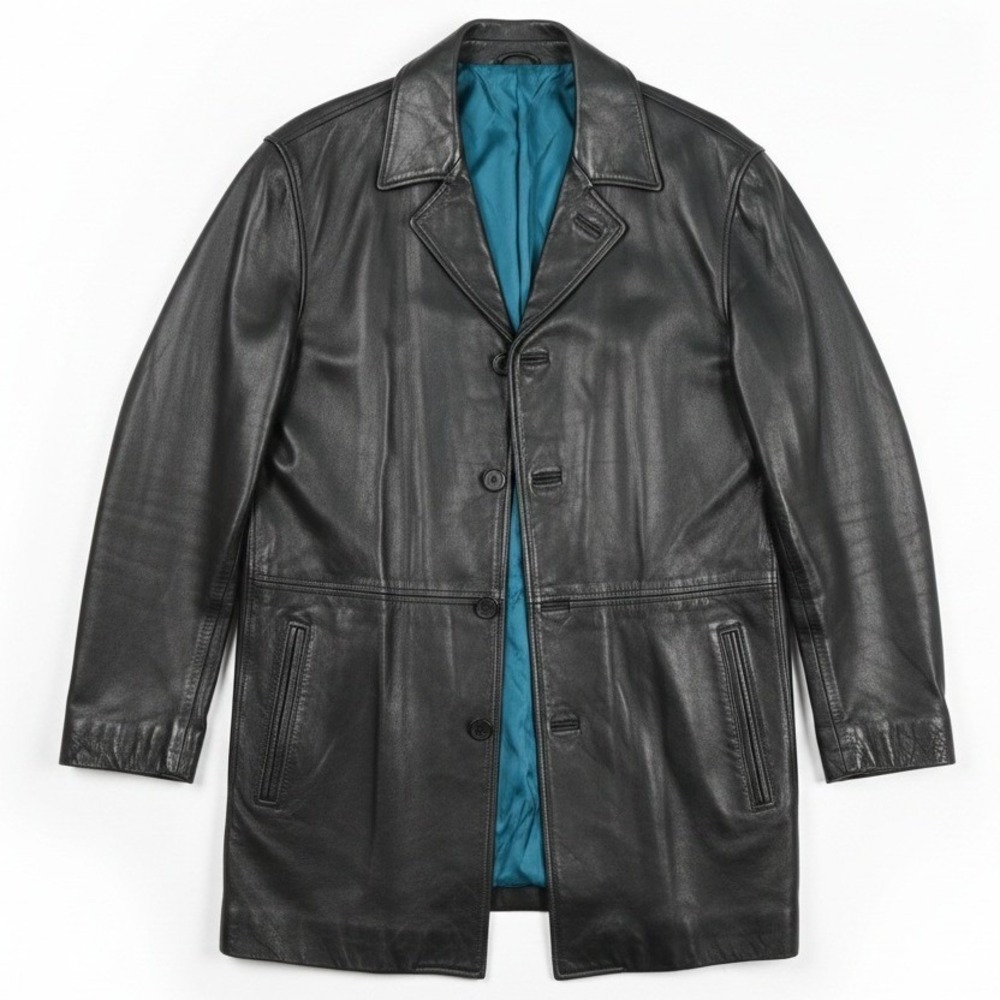 Reilly Olmes Leather Jacket Mens 3XL Black Mid-Length Button Front Coat